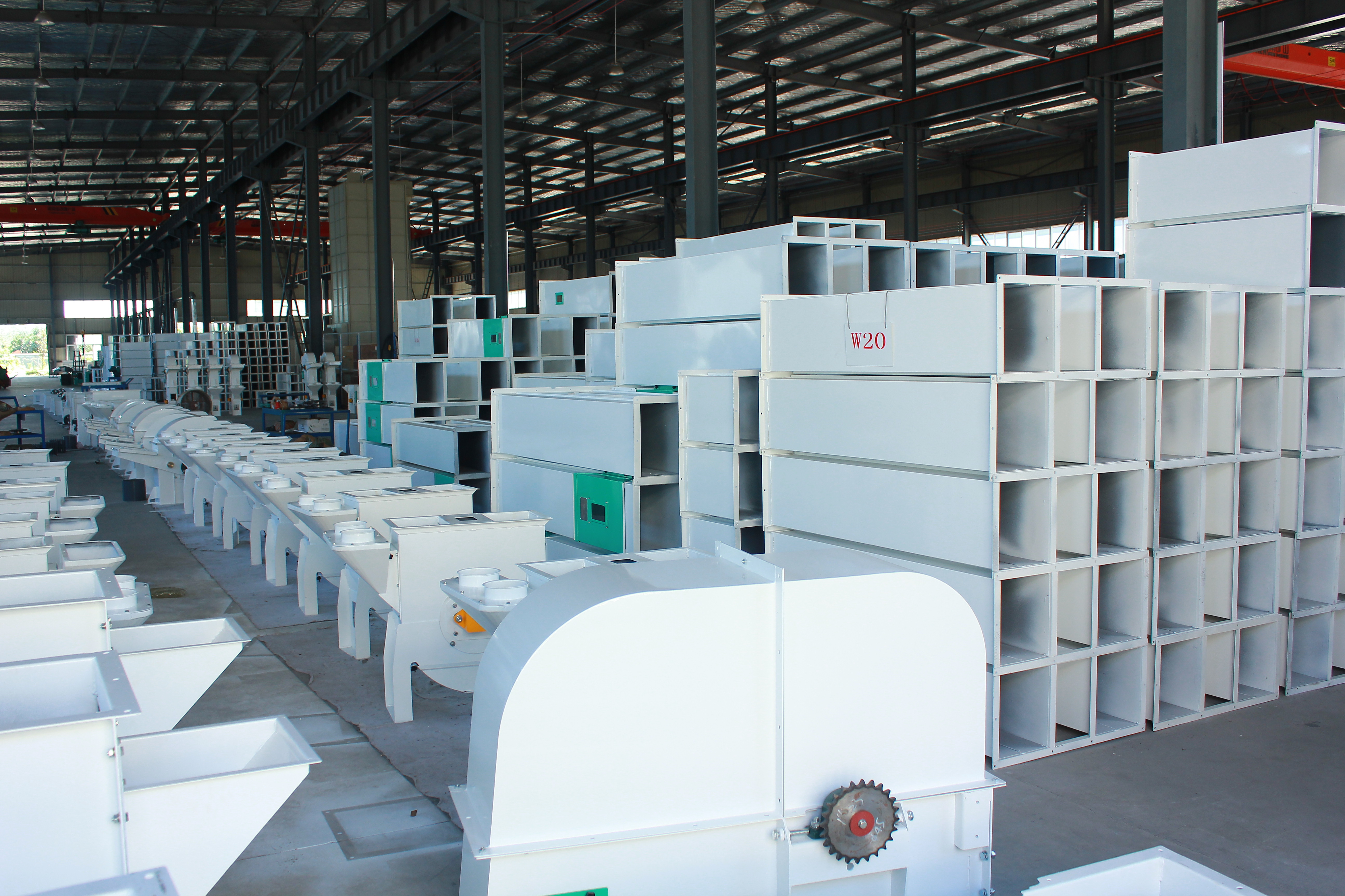 Grain rice elevators assembly lines after spray painting in-house
